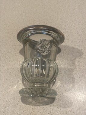 Antique Roger’s Glass Sterling Silver Toothpick holder pressed lions head